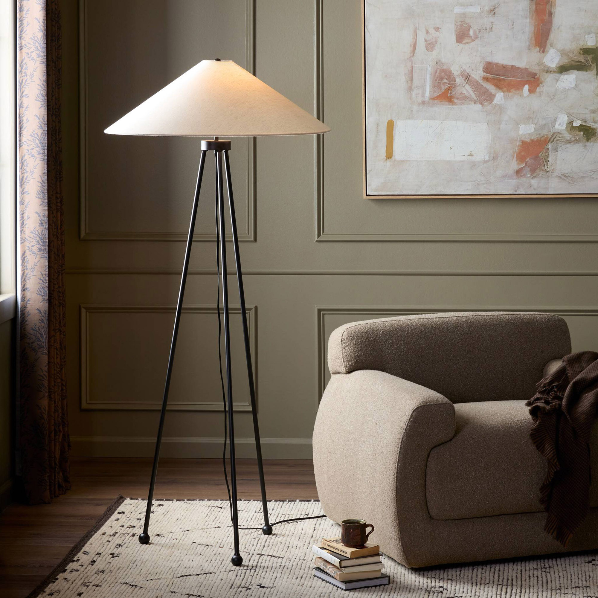 Nyrix Tripod Floor Lamp, Light Beige/Matte Black 2 Nyrix Tripod Floor Lamp, Light Beige/Matte Black