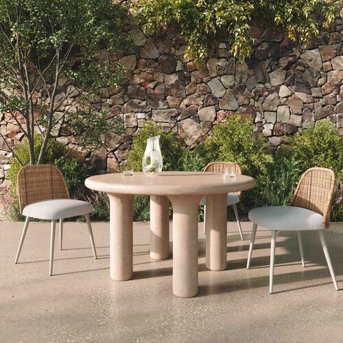 Ivara 47" Indoor/Outdoor Round Dining Table, Textured Cream 2 Ivara 47" Indoor/Outdoor Round Dining Table, Textured Cream
