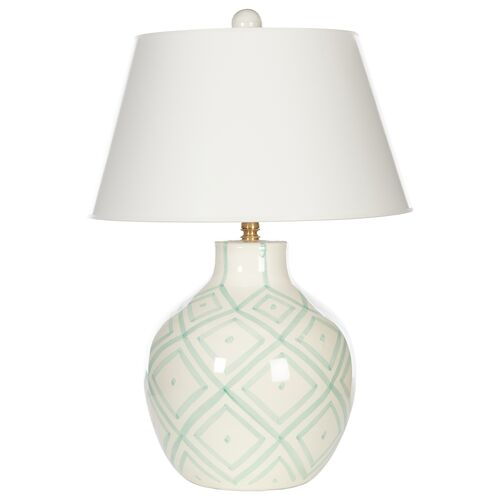 Melea Markell Aqua Prism Ceramic Table Lamp, White/Green 1 Melea Markell Aqua Prism Ceramic Table Lamp, White/Green