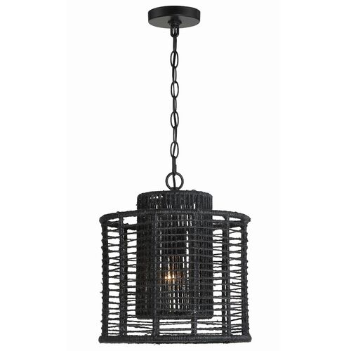 Jayna 1 Light Mini Pendant, Matte Black Jute 1 Jayna 1 Light Mini Pendant, Matte Black Jute