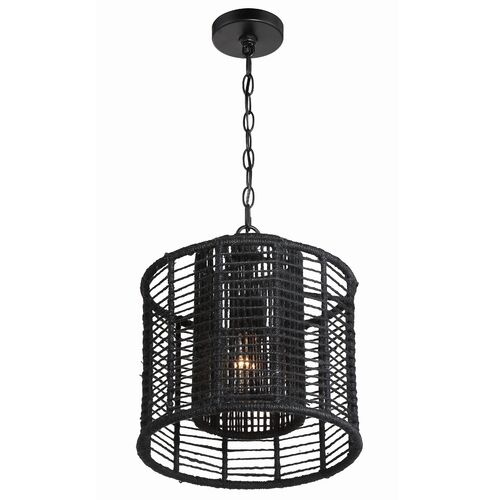Jayna 1 Light Mini Pendant, Matte Black Jute 2 Jayna 1 Light Mini Pendant, Matte Black Jute