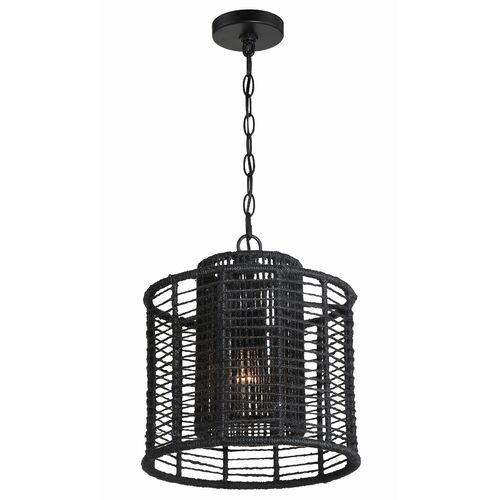 Jayna 1 Light Mini Pendant, Matte Black Jute 4 Jayna 1 Light Mini Pendant, Matte Black Jute