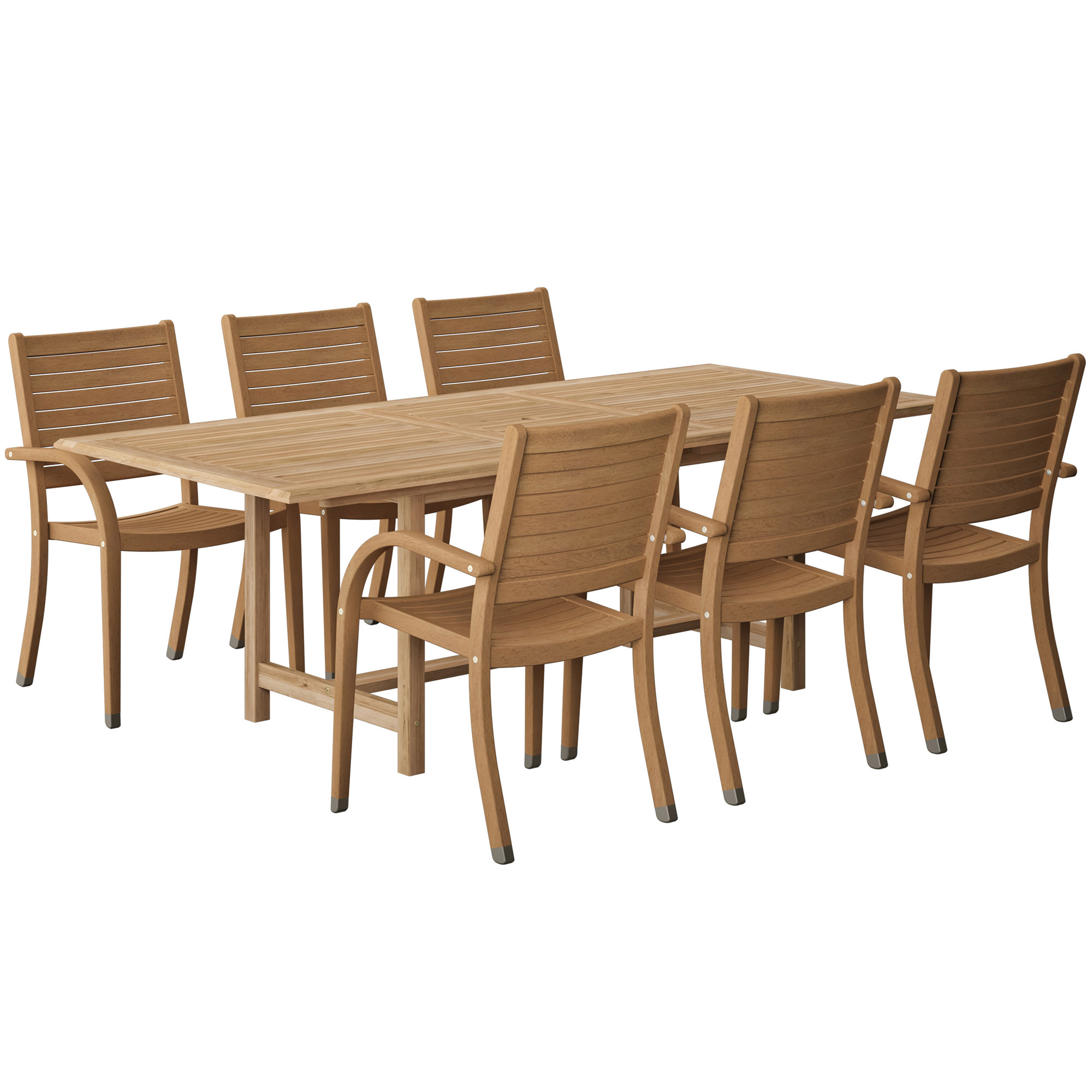 Branwyn 7-Pc Rectangular Extension Outdoor Teak Dining Set, Natural