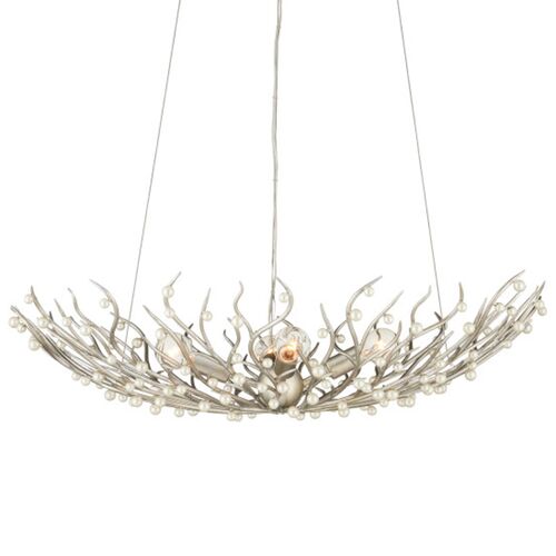 Shinju Pearl Bowl Branch Chandelier, Contemporary Silver Leaf 4 Shinju Pearl Bowl Branch Chandelier, Contemporary Silver Leaf