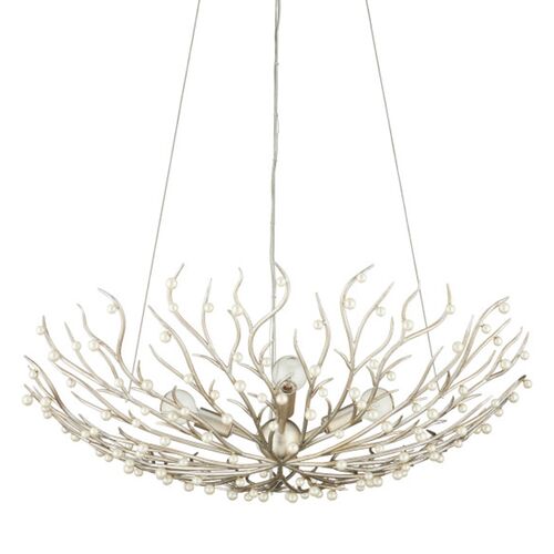 Shinju Pearl Bowl Branch Chandelier, Contemporary Silver Leaf 5 Shinju Pearl Bowl Branch Chandelier, Contemporary Silver Leaf