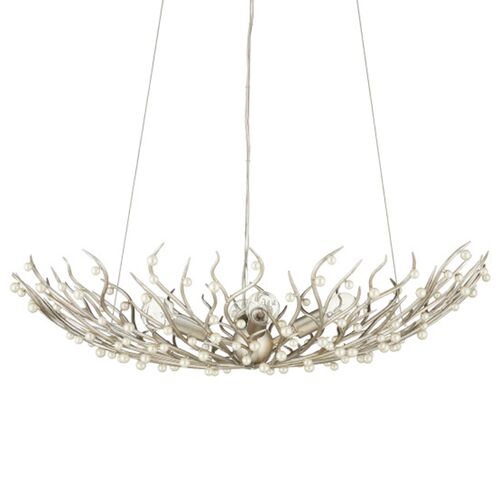 Shinju Pearl Bowl Branch Chandelier, Contemporary Silver Leaf 6 Shinju Pearl Bowl Branch Chandelier, Contemporary Silver Leaf