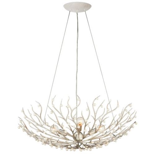 Shinju Pearl Bowl Branch Chandelier, Contemporary Silver Leaf 7 Shinju Pearl Bowl Branch Chandelier, Contemporary Silver Leaf