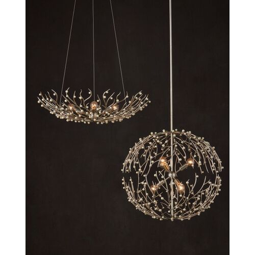 Shinju Pearl Bowl Branch Chandelier, Contemporary Silver Leaf 8 Shinju Pearl Bowl Branch Chandelier, Contemporary Silver Leaf