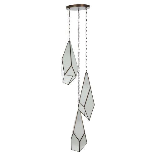 Finchley Multifaceted Triple Pendant, Antique Brushed Brass 3 Finchley Multifaceted Triple Pendant, Antique Brushed Brass