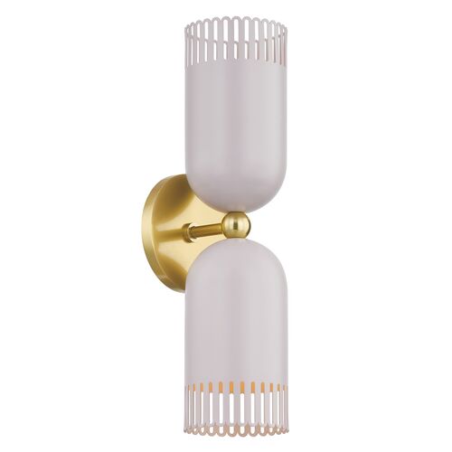 Liba 2-Light Wall Sconce, Aged Brass/Soft Peignoir 2 Liba 2-Light Wall Sconce, Aged Brass/Soft Peignoir
