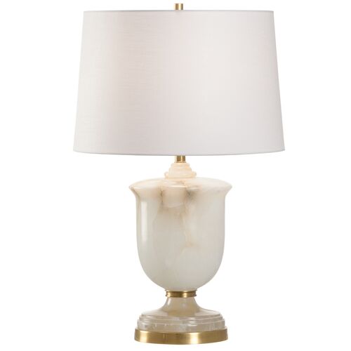 Alabaster Urn Table Lamp, White/Gold