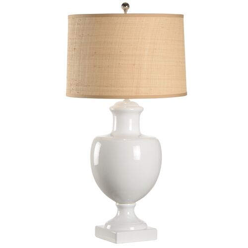 Greenwich Ceramic/Raffia Table Lamp, White 1 Greenwich Ceramic/Raffia Table Lamp, White
