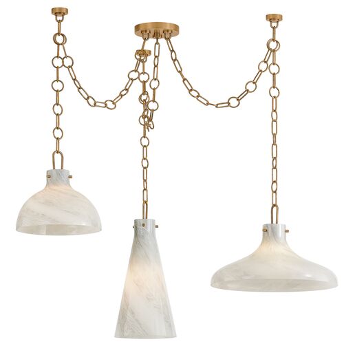 Joaquin Chandelier, Patina Brass/Luna Glass 2 Joaquin Chandelier, Patina Brass/Luna Glass