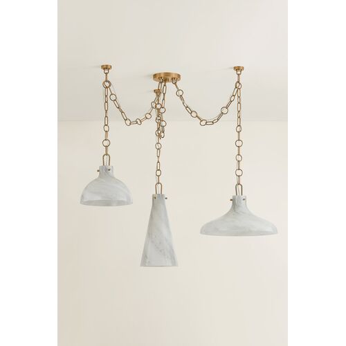 Joaquin Chandelier, Patina Brass/Luna Glass 3 Joaquin Chandelier, Patina Brass/Luna Glass