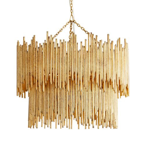 Prescott Two-Tiered Iron Chandelier, Gold 1 Prescott Two-Tiered Iron Chandelier, Gold