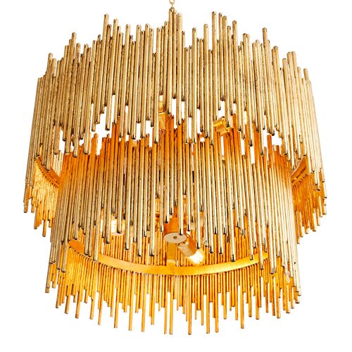 Prescott Two-Tiered Iron Chandelier, Gold 2 Prescott Two-Tiered Iron Chandelier, Gold