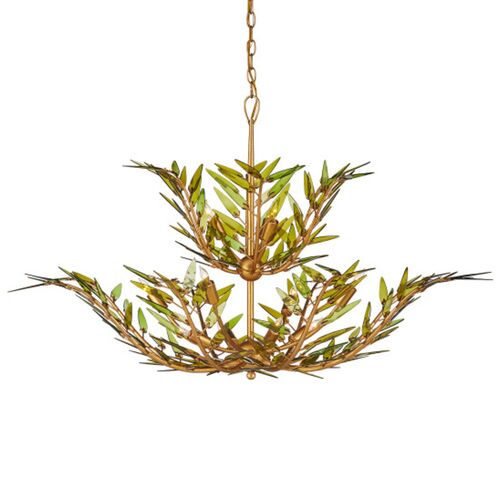 Babylon Glass Two-Tier Chandelier, Green/Gold 1 Babylon Glass Two-Tier Chandelier, Green/Gold