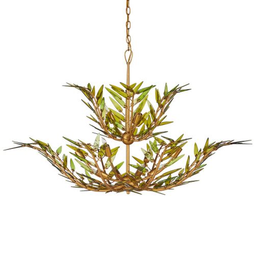 Babylon Glass Two-Tier Chandelier, Green/Gold 5 Babylon Glass Two-Tier Chandelier, Green/Gold