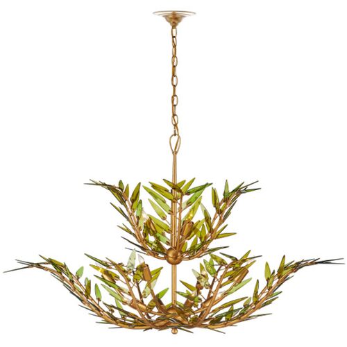 Babylon Glass Two-Tier Chandelier, Green/Gold 6 Babylon Glass Two-Tier Chandelier, Green/Gold
