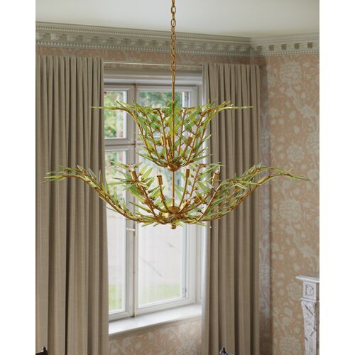 Babylon Glass Two-Tier Chandelier, Green/Gold 8 Babylon Glass Two-Tier Chandelier, Green/Gold