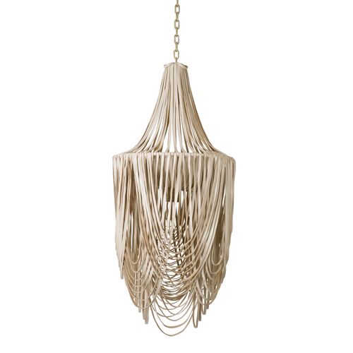 Whisper Leather Small-Long Chandelier, Cream 1 Whisper Leather Small-Long Chandelier, Cream