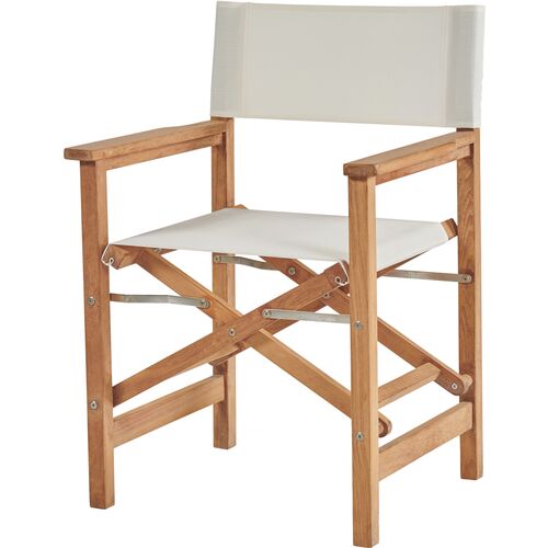 Travis Outdoor Teak Director's Chair, White Textilene