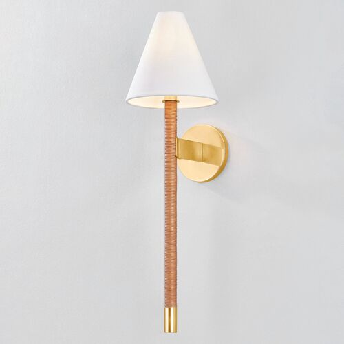 Silas 25" Rattan Wall Sconce, Natural/Aged Brass 3 Silas 25" Rattan Wall Sconce, Natural/Aged Brass