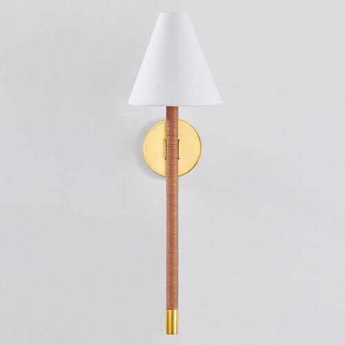 Silas 25" Rattan Wall Sconce, Natural/Aged Brass 4 Silas 25" Rattan Wall Sconce, Natural/Aged Brass