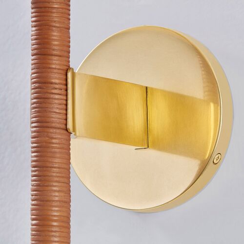 Silas 25" Rattan Wall Sconce, Natural/Aged Brass 5 Silas 25" Rattan Wall Sconce, Natural/Aged Brass