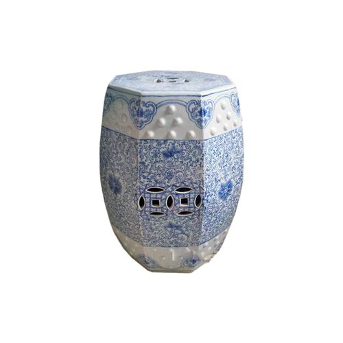 Hexagonal Lotus Stool, Blue/White 1 Hexagonal Lotus Stool, Blue/White