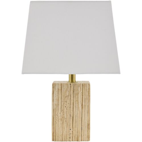 Perdita Rectangle Base Travertine Table Lamp, Brown 1 Perdita Rectangle Base Travertine Table Lamp, Brown