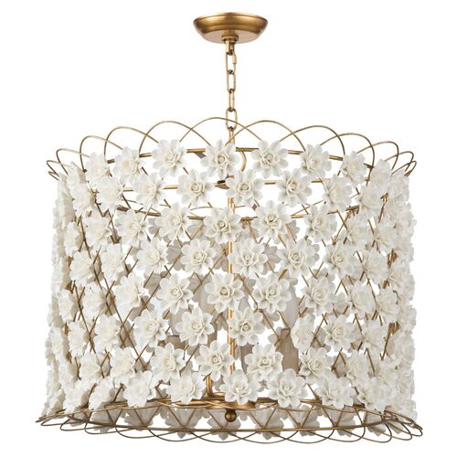 Alice Porcelain Flower Chandelier, White/Gold 1 Alice Porcelain Flower Chandelier, White/Gold