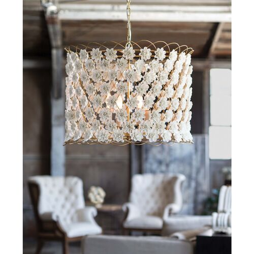 Alice Porcelain Flower Chandelier, White/Gold 2 Alice Porcelain Flower Chandelier, White/Gold