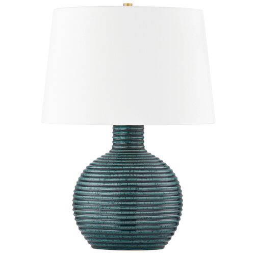 Sara 21.5" Ceramic Table Lamp, Ribbed Teal 1 Sara 21.5" Ceramic Table Lamp, Ribbed Teal