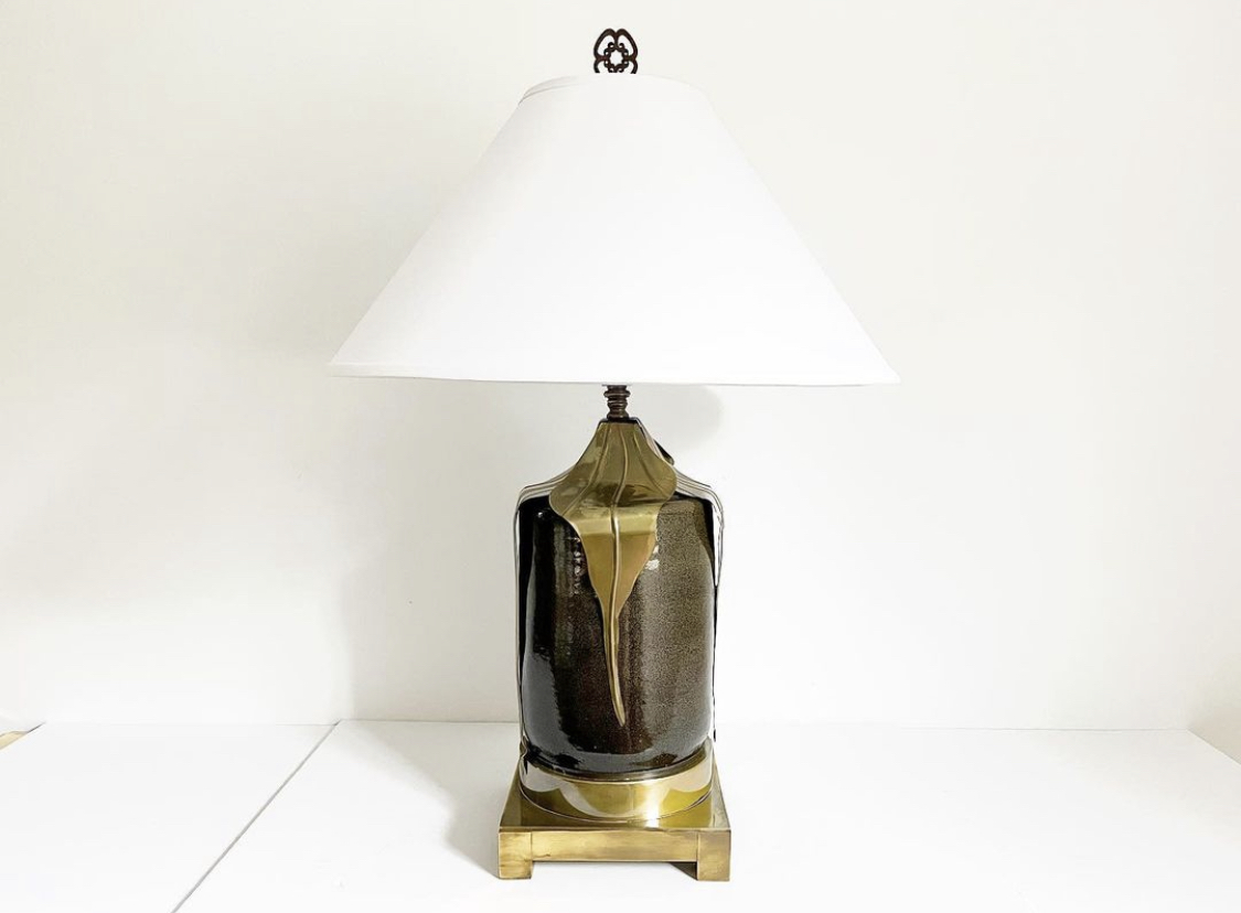 1970s Ceramic & Brass Lamp, w/Shade