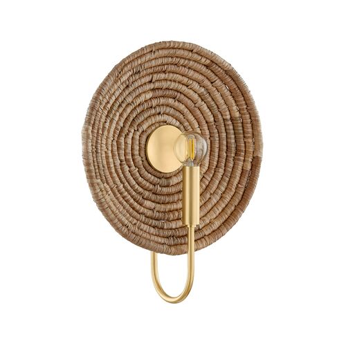 Vesna Wall Sconce, Aged Brass/Woven Natural Fiber 1 Vesna Wall Sconce, Aged Brass/Woven Natural Fiber