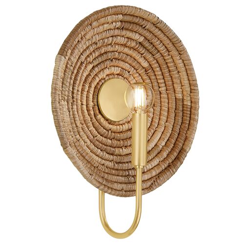Vesna Wall Sconce, Aged Brass/Woven Natural Fiber 3 Vesna Wall Sconce, Aged Brass/Woven Natural Fiber
