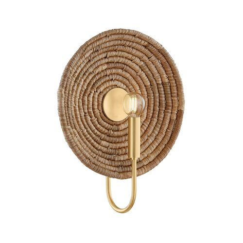 Vesna Wall Sconce, Aged Brass/Woven Natural Fiber 4 Vesna Wall Sconce, Aged Brass/Woven Natural Fiber