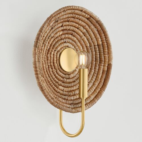 Vesna Wall Sconce, Aged Brass/Woven Natural Fiber 5 Vesna Wall Sconce, Aged Brass/Woven Natural Fiber