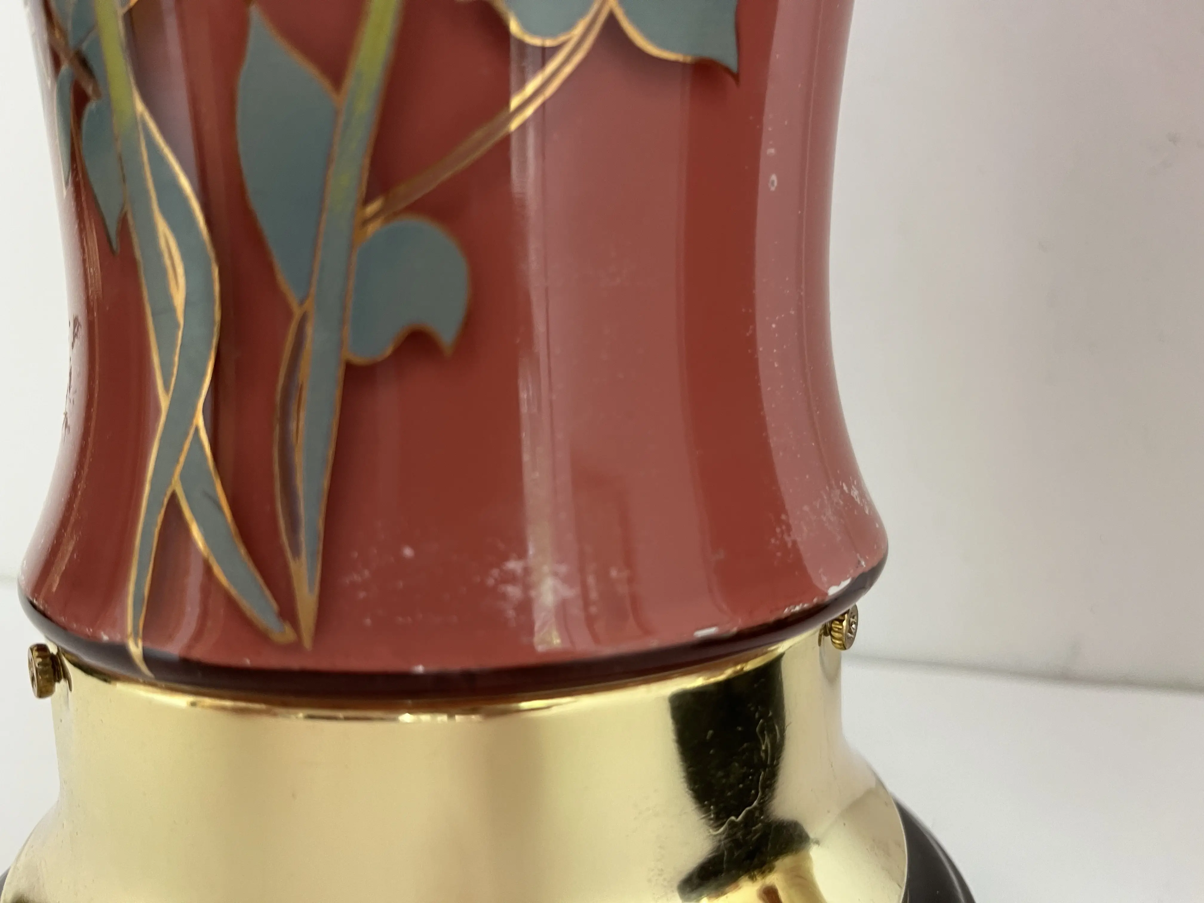 1970s Floral Vase Lamps & Shades, Pair 4 1970s Floral Vase Lamps & Shades, Pair
