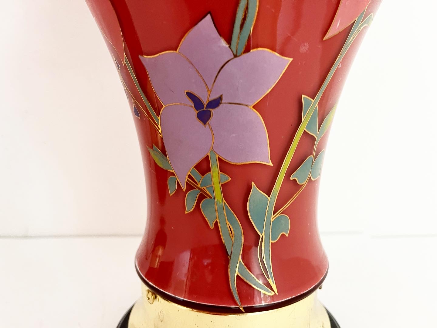 1970s Floral Vase Lamps & Shades, Pair 7 1970s Floral Vase Lamps & Shades, Pair