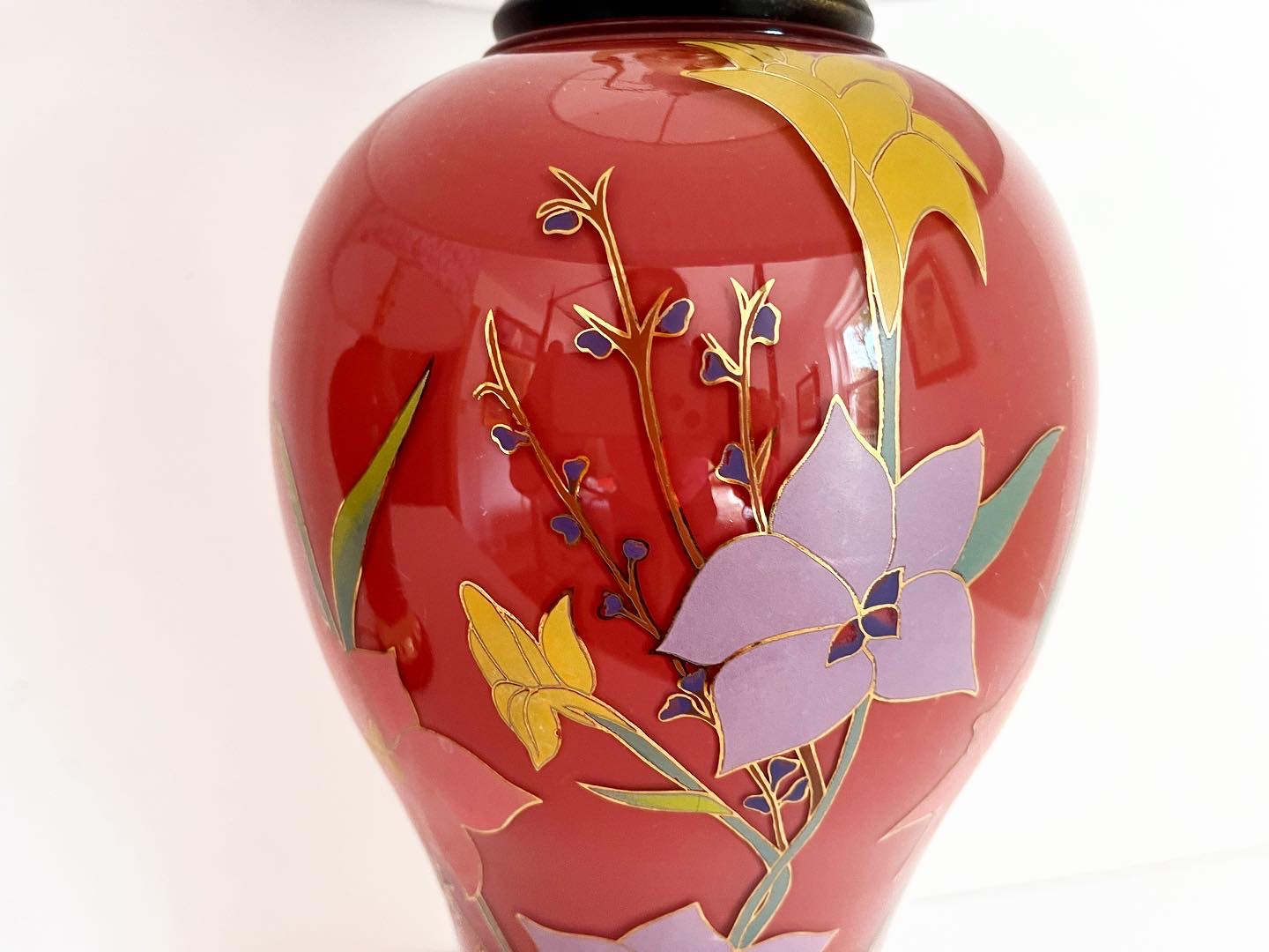 1970s Floral Vase Lamps & Shades, Pair 8 1970s Floral Vase Lamps & Shades, Pair
