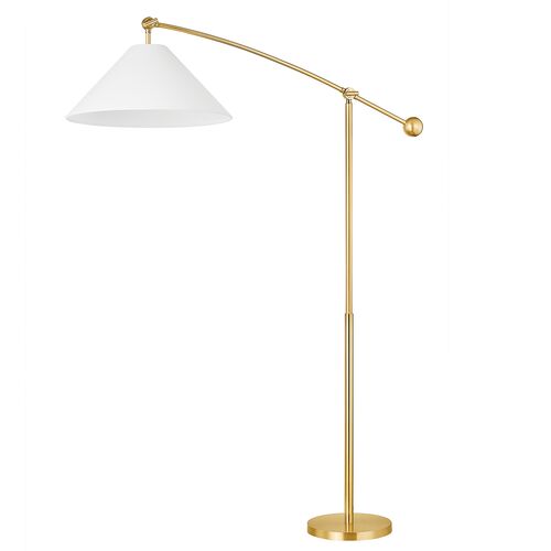 Birdie Adjustable Floor Lamp, White Linen/Aged Brass 1 Birdie Adjustable Floor Lamp, White Linen/Aged Brass