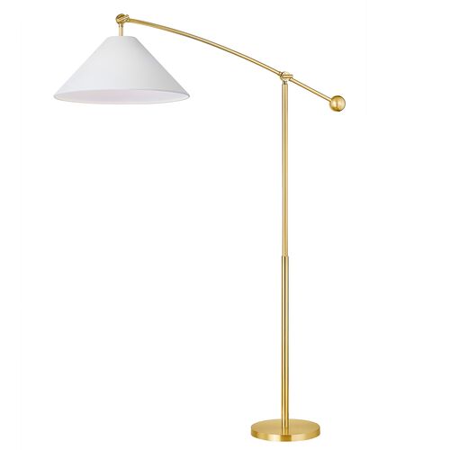 Birdie Adjustable Floor Lamp, White Linen/Aged Brass 2 Birdie Adjustable Floor Lamp, White Linen/Aged Brass