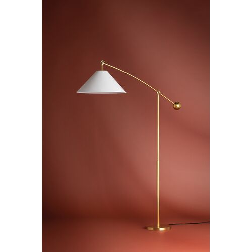 Birdie Adjustable Floor Lamp, White Linen/Aged Brass 3 Birdie Adjustable Floor Lamp, White Linen/Aged Brass