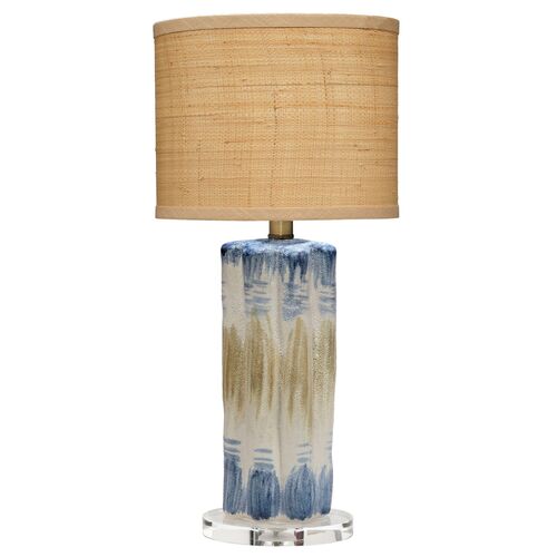 Abstract Ceramic/Raffia Table Lamp, Blue 1 Abstract Ceramic/Raffia Table Lamp, Blue