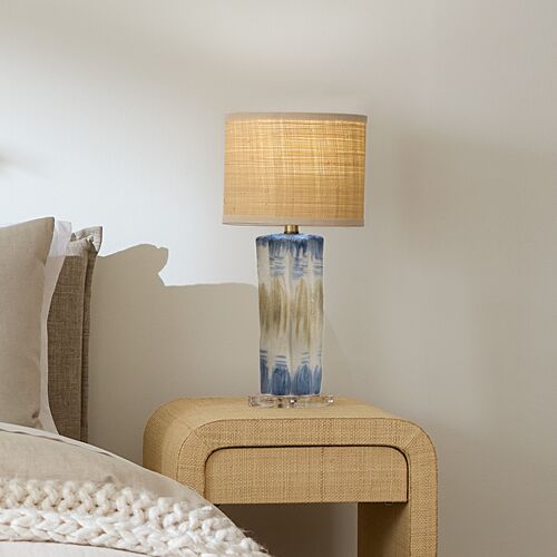 Abstract Ceramic/Raffia Table Lamp, Blue 2 Abstract Ceramic/Raffia Table Lamp, Blue
