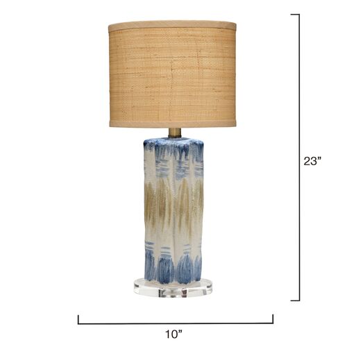 Abstract Ceramic/Raffia Table Lamp, Blue 3 Abstract Ceramic/Raffia Table Lamp, Blue