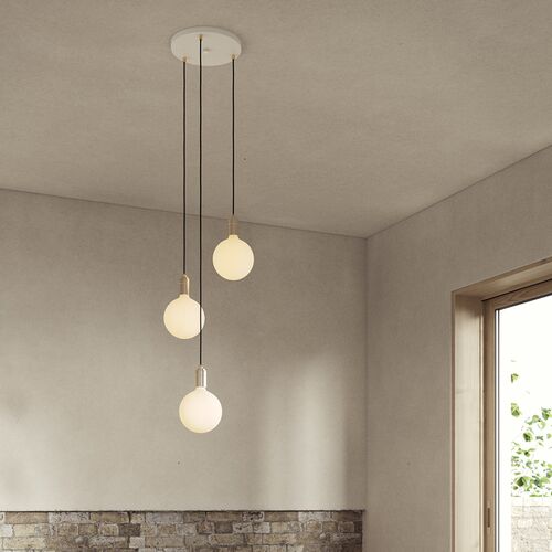 Triple Sphere IV Pendant, White/Brass 5 Triple Sphere IV Pendant, White/Brass