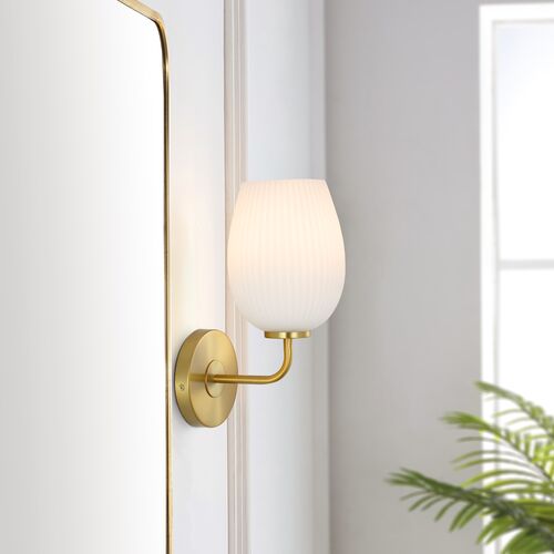 Dinah Glass Wall Sconce, Brass/Frosted White 3 Dinah Glass Wall Sconce, Brass/Frosted White